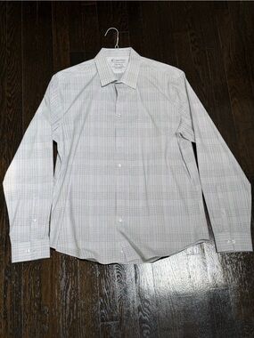 NEW Calvin Klein Men's White and Light Gray Plaid Dress Shirt